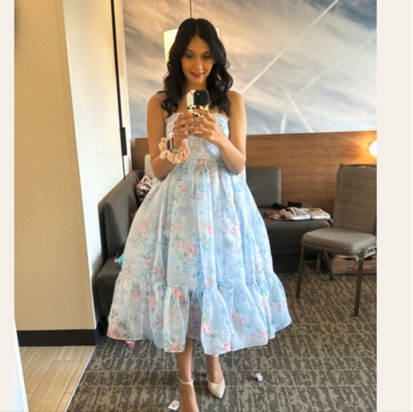 NWT Free People x Selkie 'French Corset Puff Dress' in Blue Floral - Picture 8 of 11